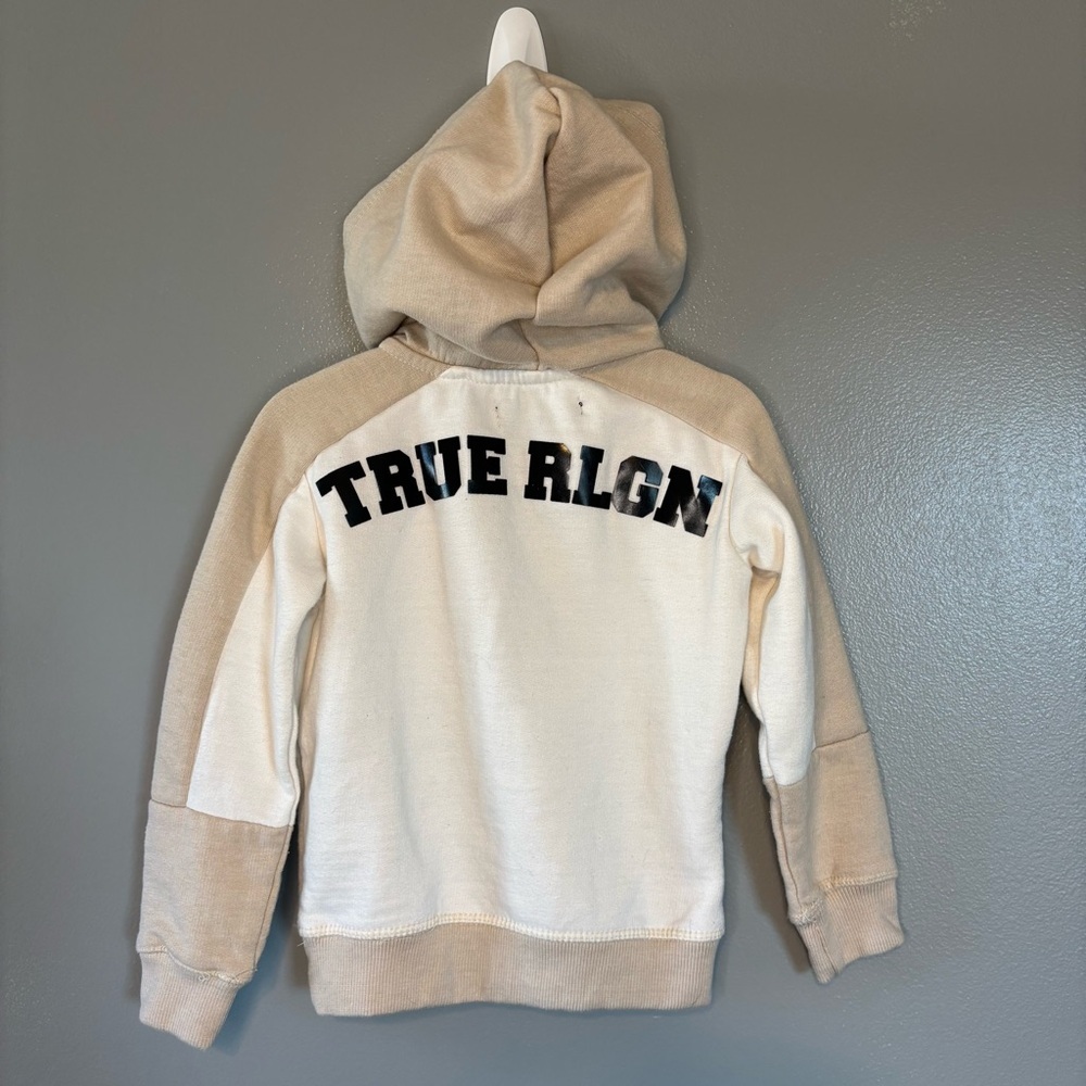 True Religion Kids 3T Quarter Zip Hoodie White Tan Color Block Toddler - Picture 3 of 5
